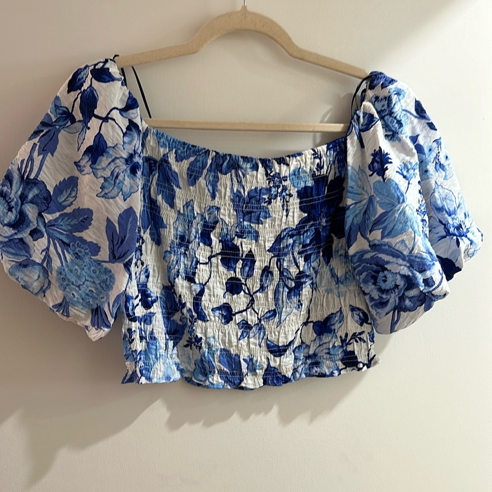 NWOT floral smocked off shoulder top